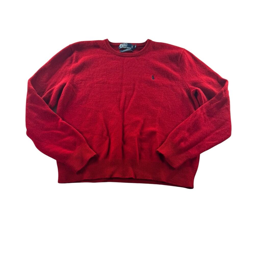 Polo Ralph Lauren Lambswool Red Sweater Mens XL Long Sleeve Vintage Preppy